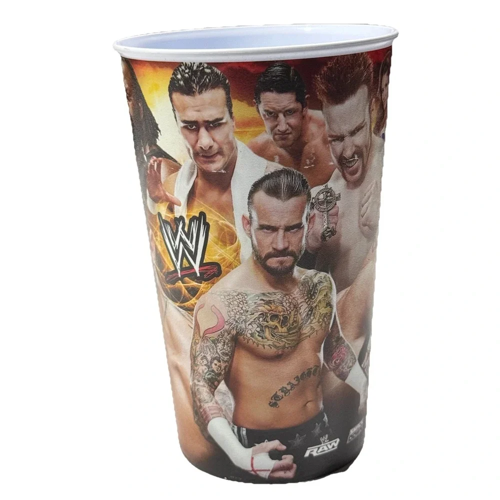 2 Vintage WWE Blue & White Collectible Plastic Souvenir Cups Wrestling Superstar